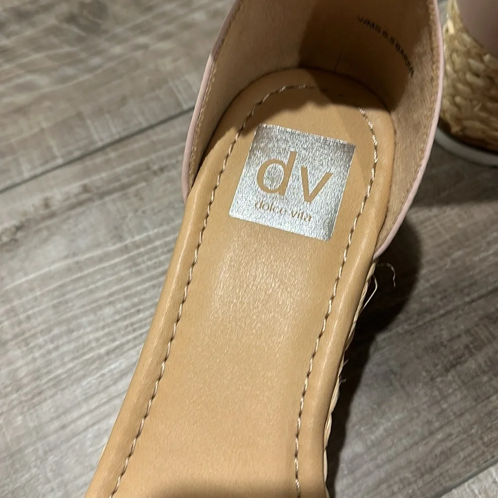 DV Dolce Vita baker wedge sandals, pink w/ straw on wedge, white sole, size 6.5 - Picture 5 of 9